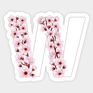 Colorful capital letter W patterned with sakura twig Sticker